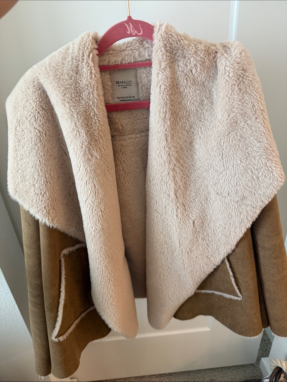 Zara Cream Beige Faux-Shearling Drape Jacket